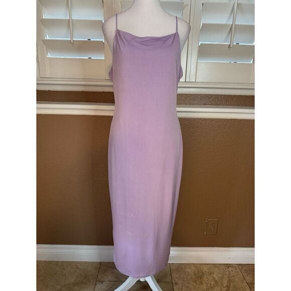 Revamped Women's XL Cowl Neck Maxi Dress Lavender Purple Stretchy Evening Party - Picture 1 of 8